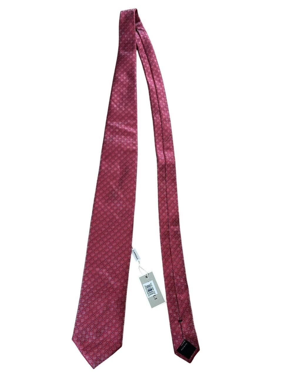 Canali Tie Mens Red 100% Silk Necktie Made In Italy Business Classic Luxury